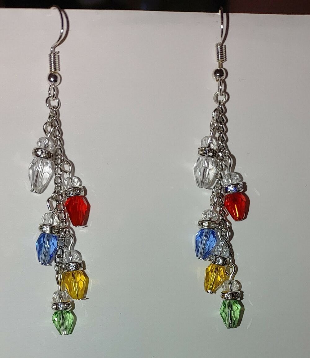 Handmade Christmas Lights Beaded Chain Dangle Earrings Multicolor #C58
